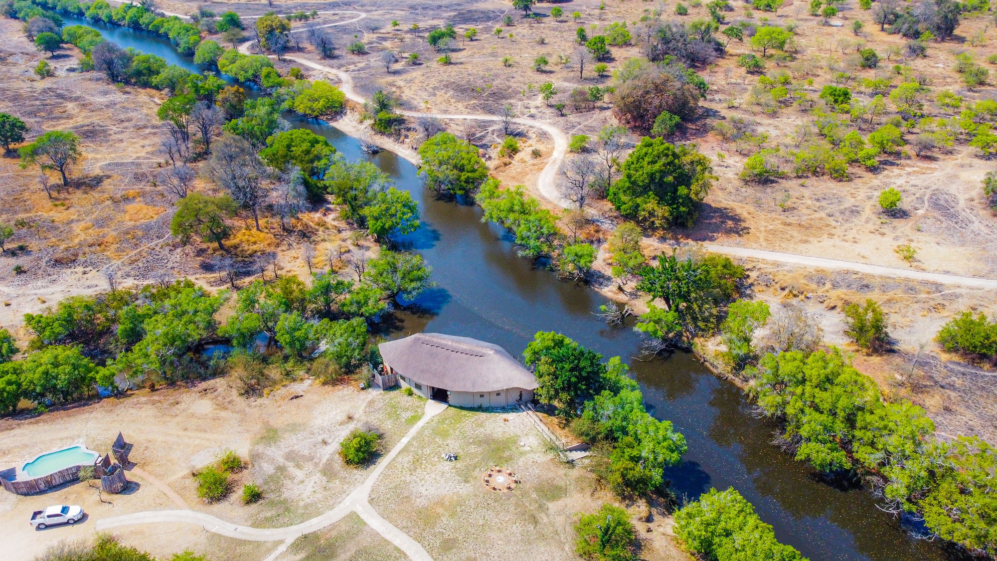 Aerial view of Mozhi Bush Camp