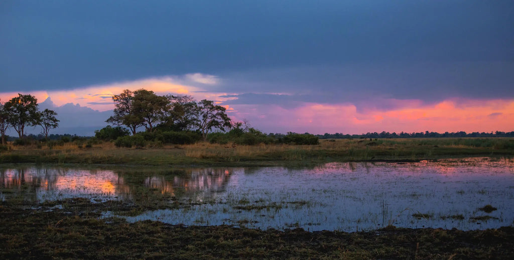 Sunset at Nkasa Lupala Tented Lodge, Nkasa Rupara National Park, Namibia.