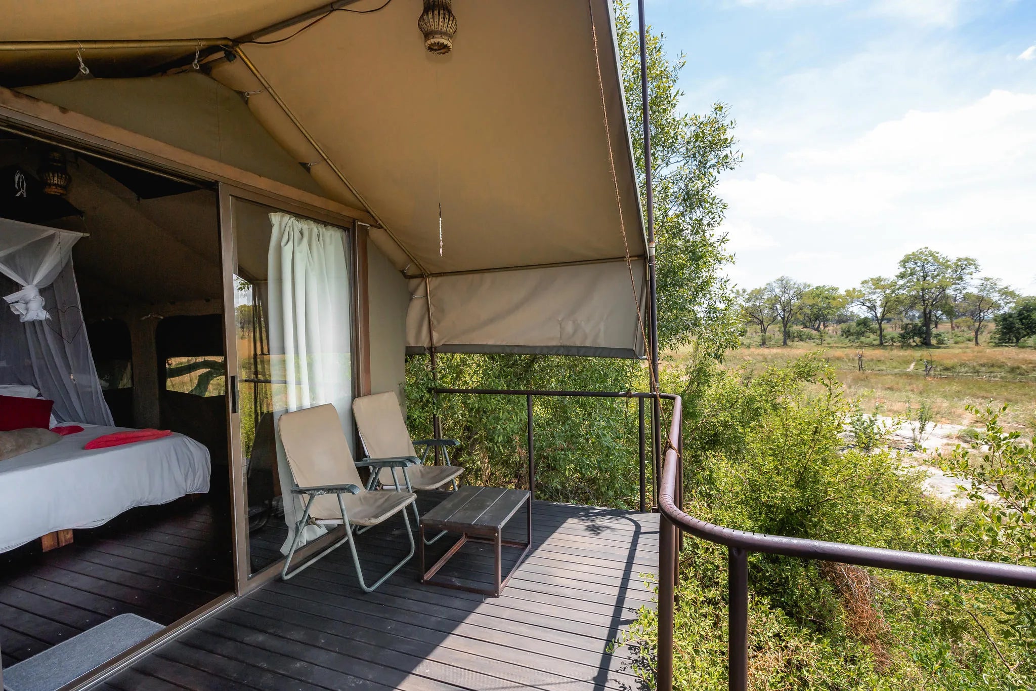 Outside of the chalet at Nkasa Lupala Tented Lodge, Nkasa Rupara National Park, Namibia.