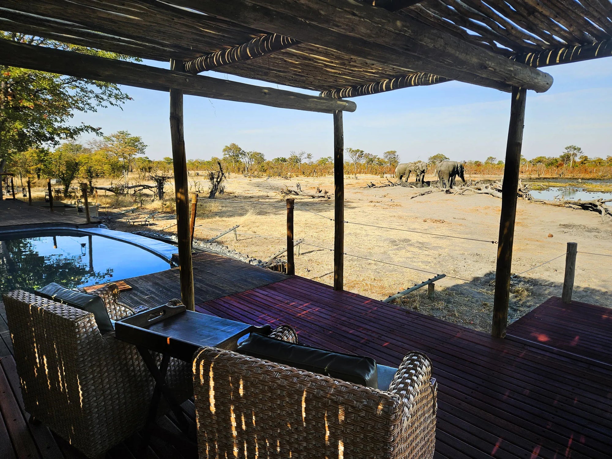 Main deck area at Hideaways Camp Kuzuma, Chobe, Kazuma Forest Reserve, Botswana.