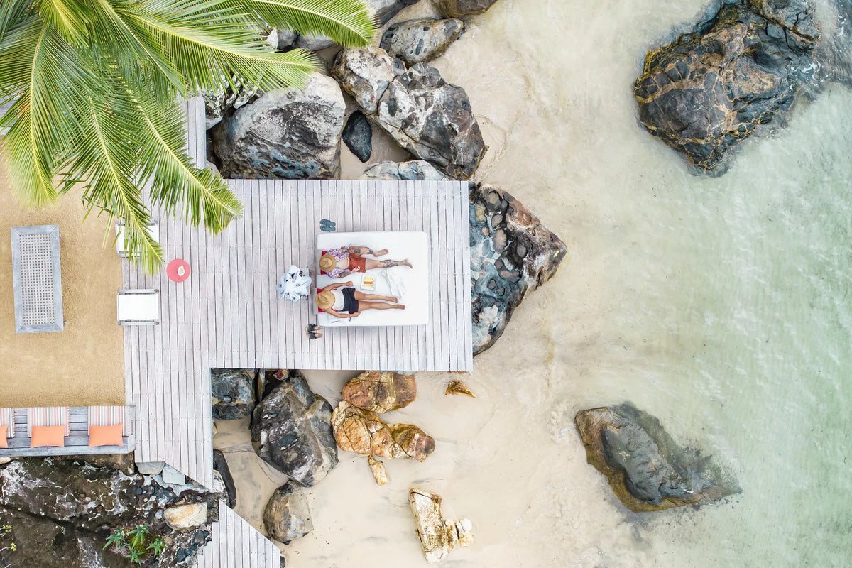 Arial view of the sundeck at Time + Tide Tsara Komba, Nosy Komba, Madagascar.