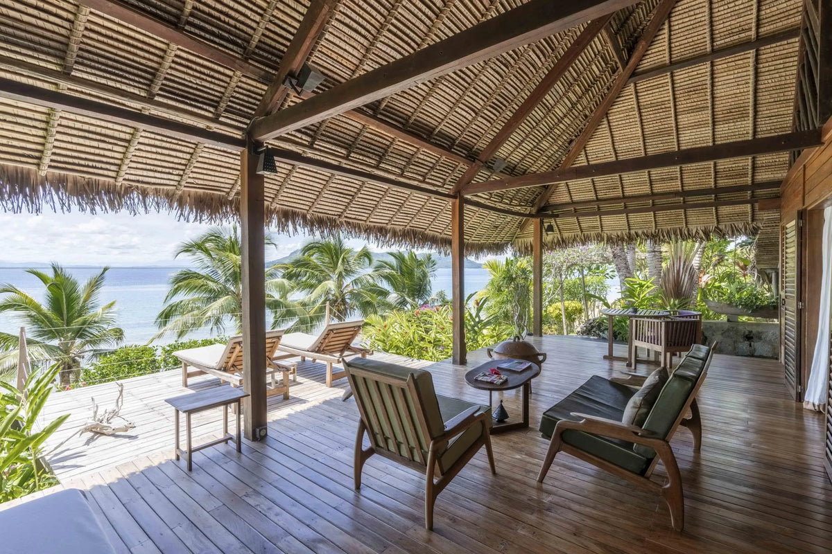 Private verandah of Ocean View Room at Time + Tide Tsara Komba, Nosy Komba, Madagascar.