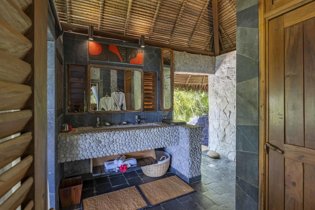 En suite bathroom at Time + Tide Tsara Komba, Nosy Komba, Madagascar.
