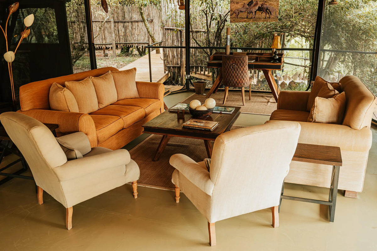 Lounge at Soroi Luxury Migration Camp, Masai Mara, Kenya.