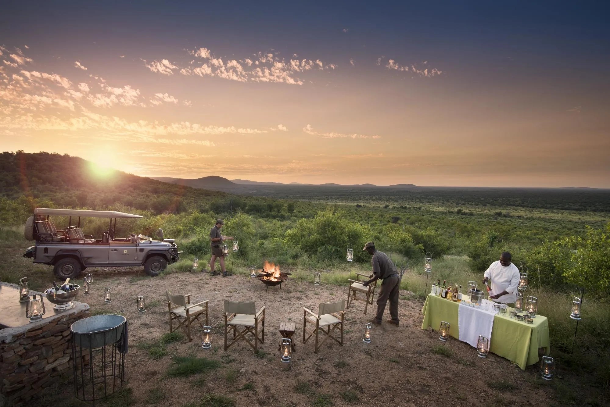 Morukuru Family Madikwe - bush dinner at Morukuru Farm House, Madikwe Game Reserve, South Africa.