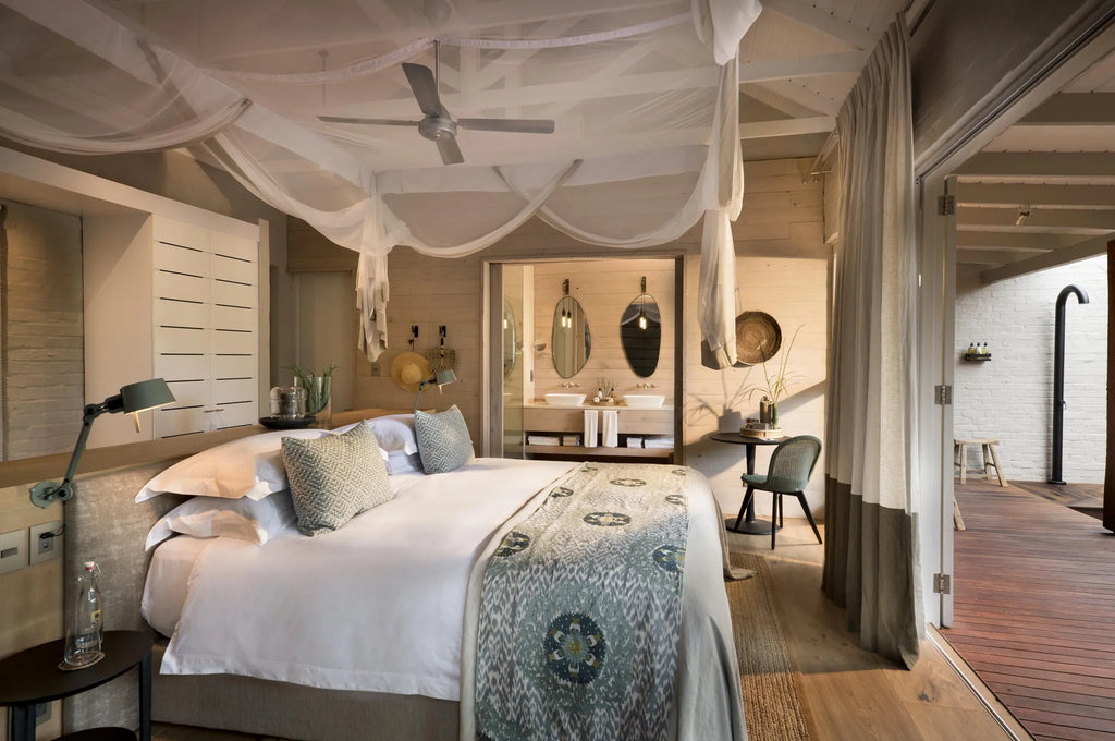 Morukuru Farm House - bedroom at Morukuru Farm House, Madikwe Game Reserve, South Africa.
