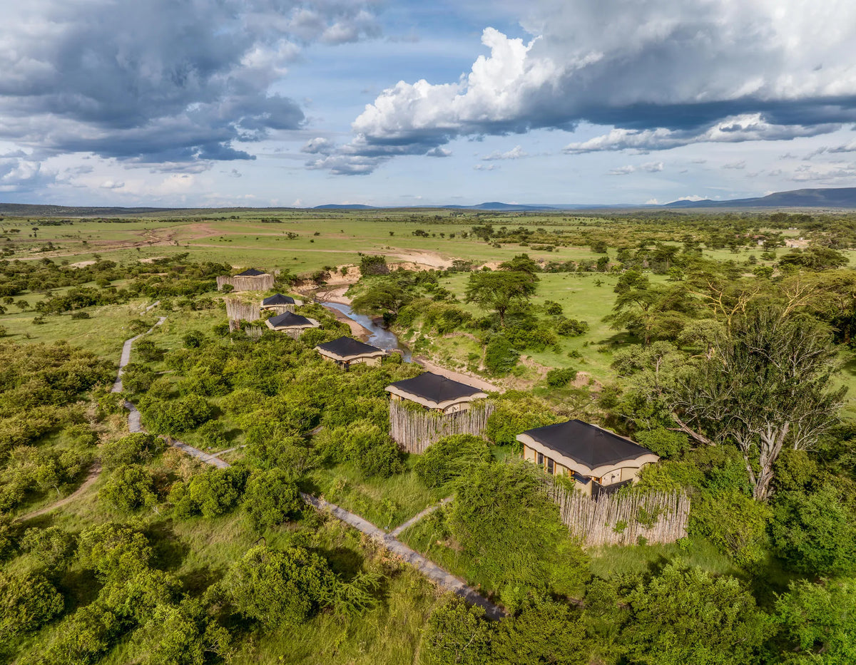 Aerial view of the tents at JW Marriott Masai Mara Lodge, Masai Mara, Kenya.