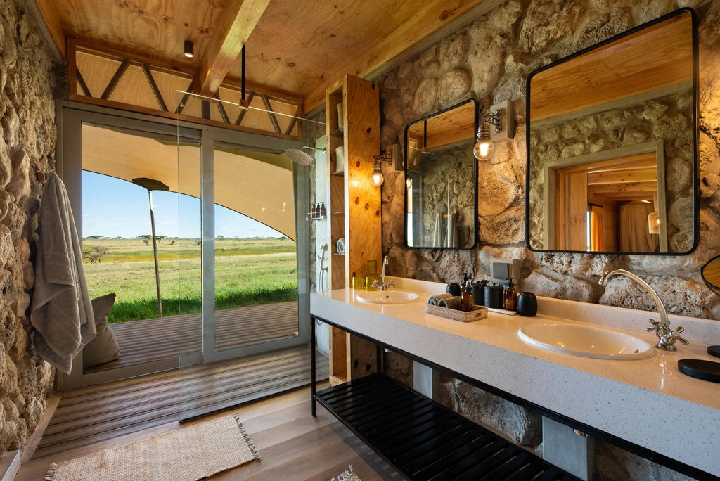 Asilia Africa - Namiri Plains Retreats - Bathroom Interior at Retreats at Namiri Plains, Eastern Serengeti.