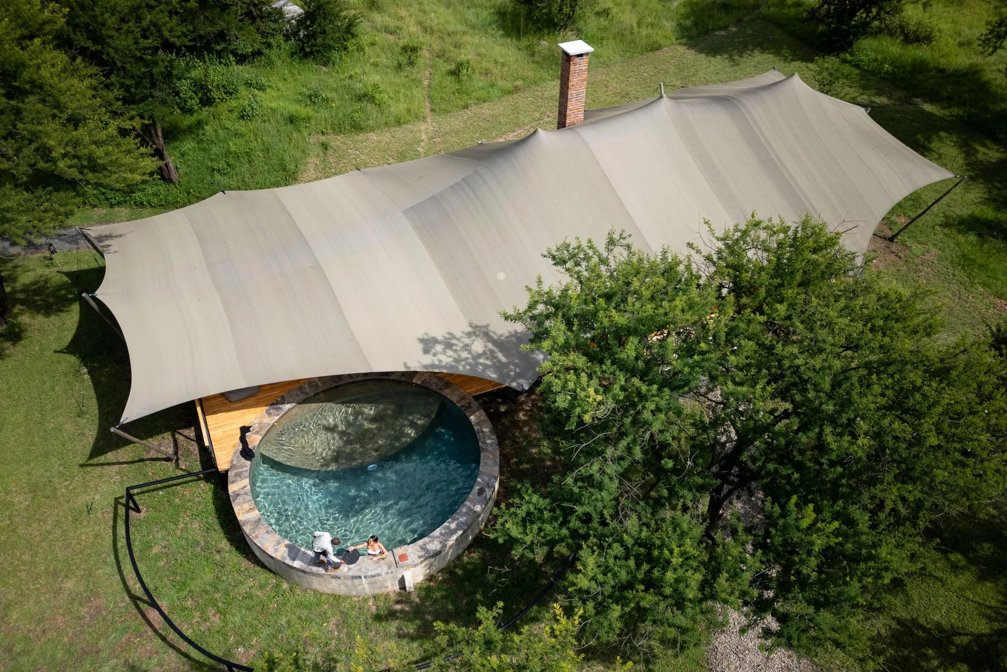 Asilia Africa - Sayari Retreat - Aerial View of Main Area at Retreats at Sayari, Northern Serengeti, Tanzania.