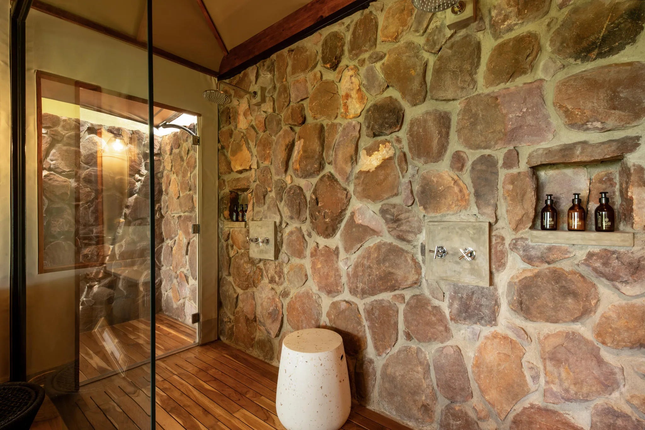 Asilia Africa - Sayari Retreat - Bathroom (Shower) at Retreats at Sayari, Northern Serengeti, Tanzania.