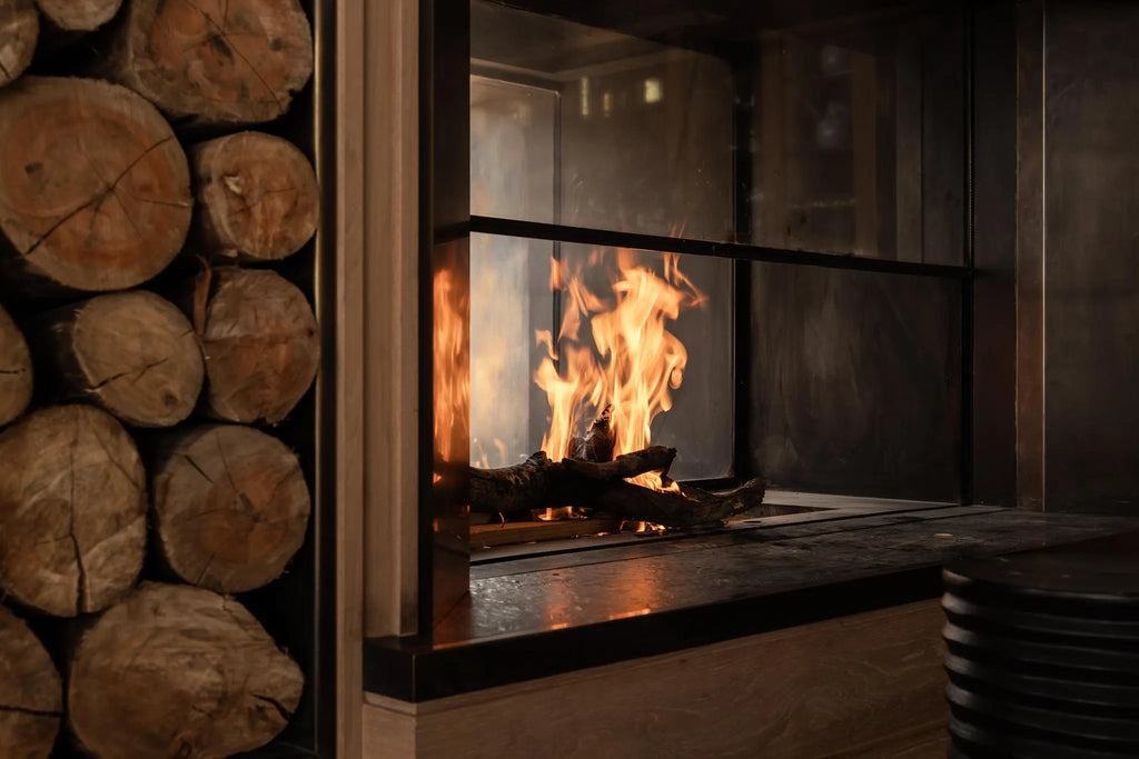 Singita Milele Main Fireplace at Singita Milele, Singita Serengeti Grumeti, Tanzania.