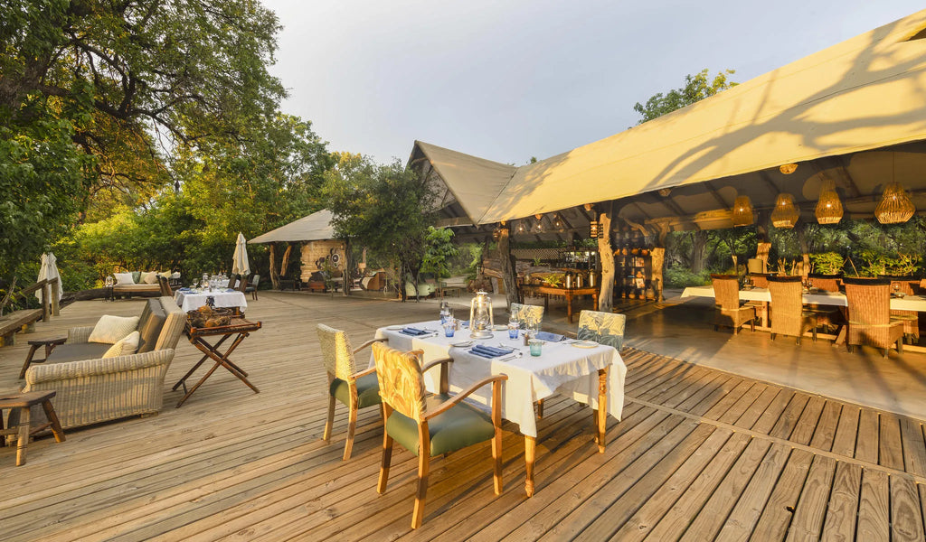 MmaTsebe's Main Deck Area at MmaTsebe Tented Camp , Khwai, Botswana.