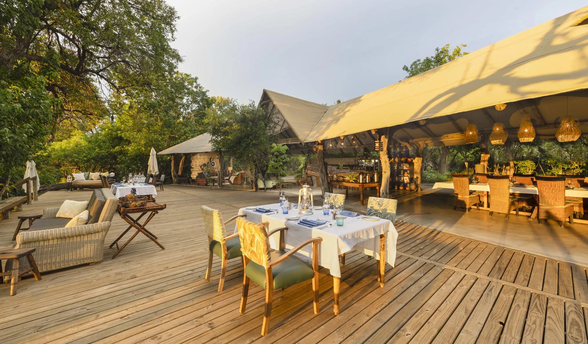 MmaTsebe's Main Deck Area at MmaTsebe Tented Camp , Khwai, Botswana.