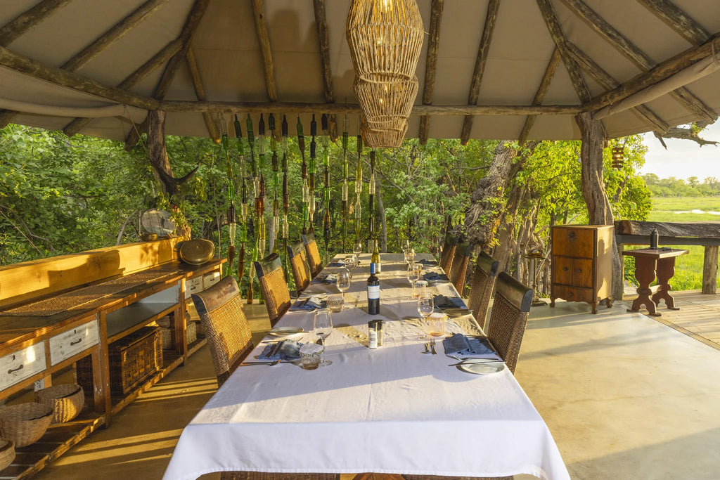 MmaTsebe's Main Dining Table at MmaTsebe Tented Camp , Khwai, Botswana.