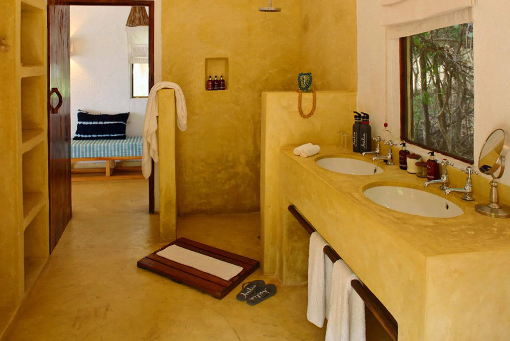 Rubondo Island Camp - Guest bathroom at Rubondo Island Camp, Lake Victoria, Tanzania, Tanzania.