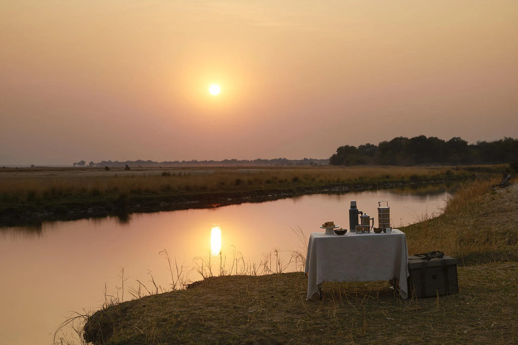 Sunrise Coffee on River Bank at Molori Mashuma, Mana Pools National Park, Zimbabwe.