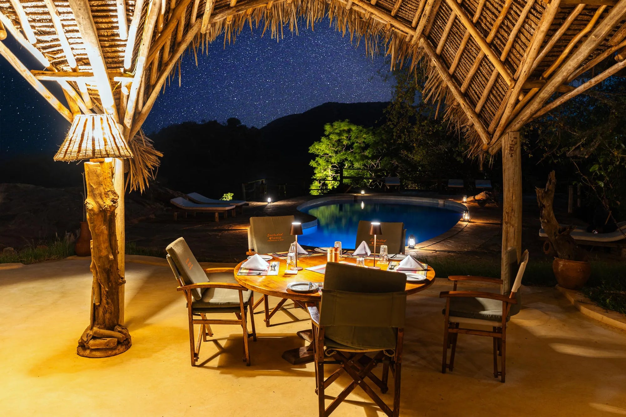 Kipalo Hills, mess area, dining set-up at Kipalo Hills, Tsavo West National Park, Kenya.