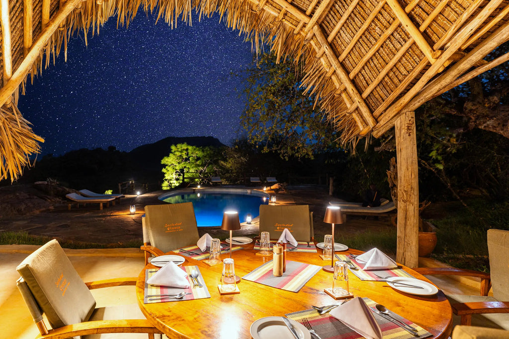 Kipalo Hills, mess area, dining set-up at Kipalo Hills, Tsavo West National Park, Kenya.