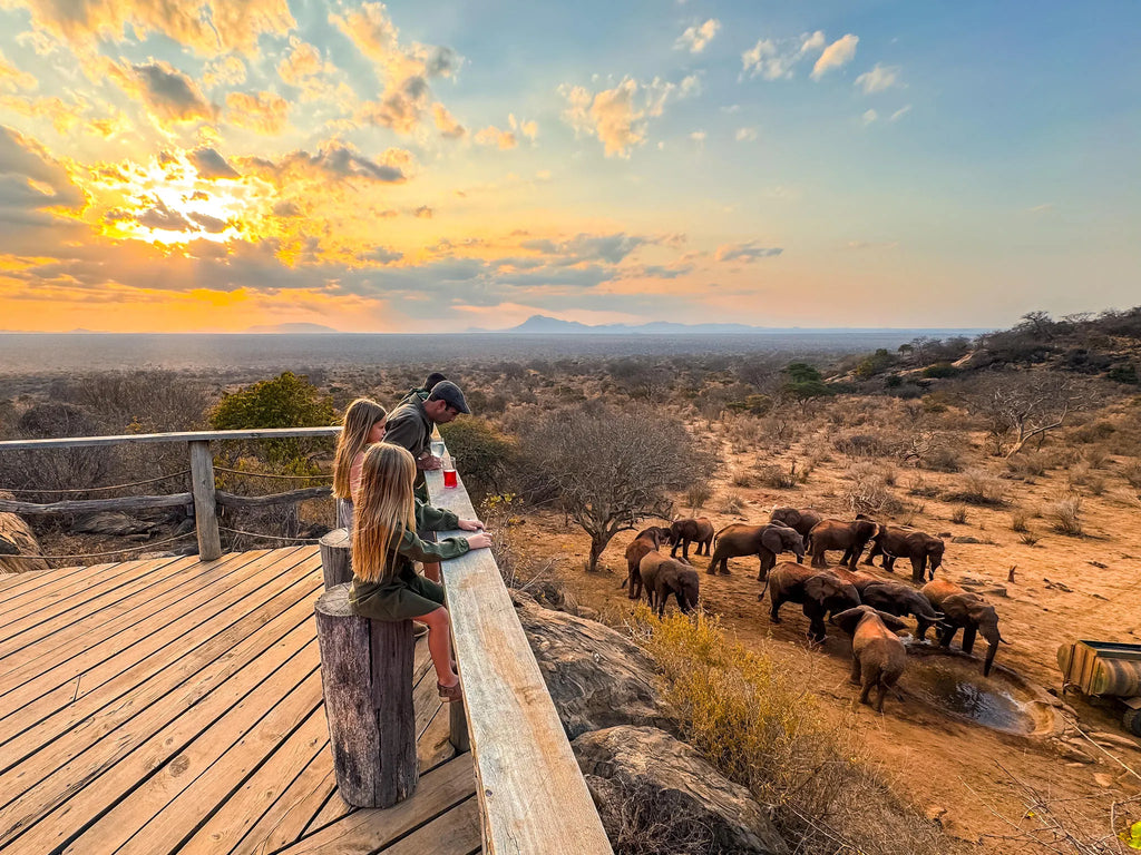 Kipalo Hills, pool deck, waterhole at Kipalo Hills, Tsavo West National Park, Kenya.