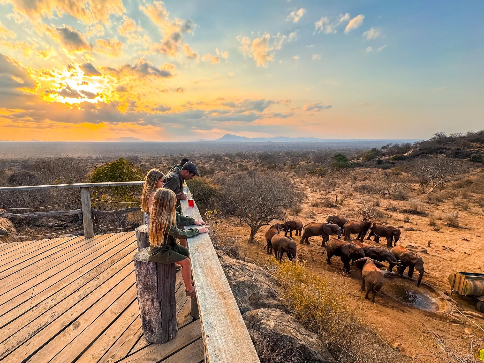Kipalo Hills, pool deck, waterhole at Kipalo Hills, Tsavo West National Park, Kenya.