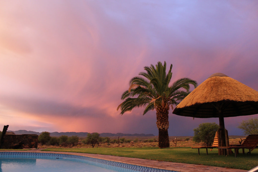 Auas pool area at sunset