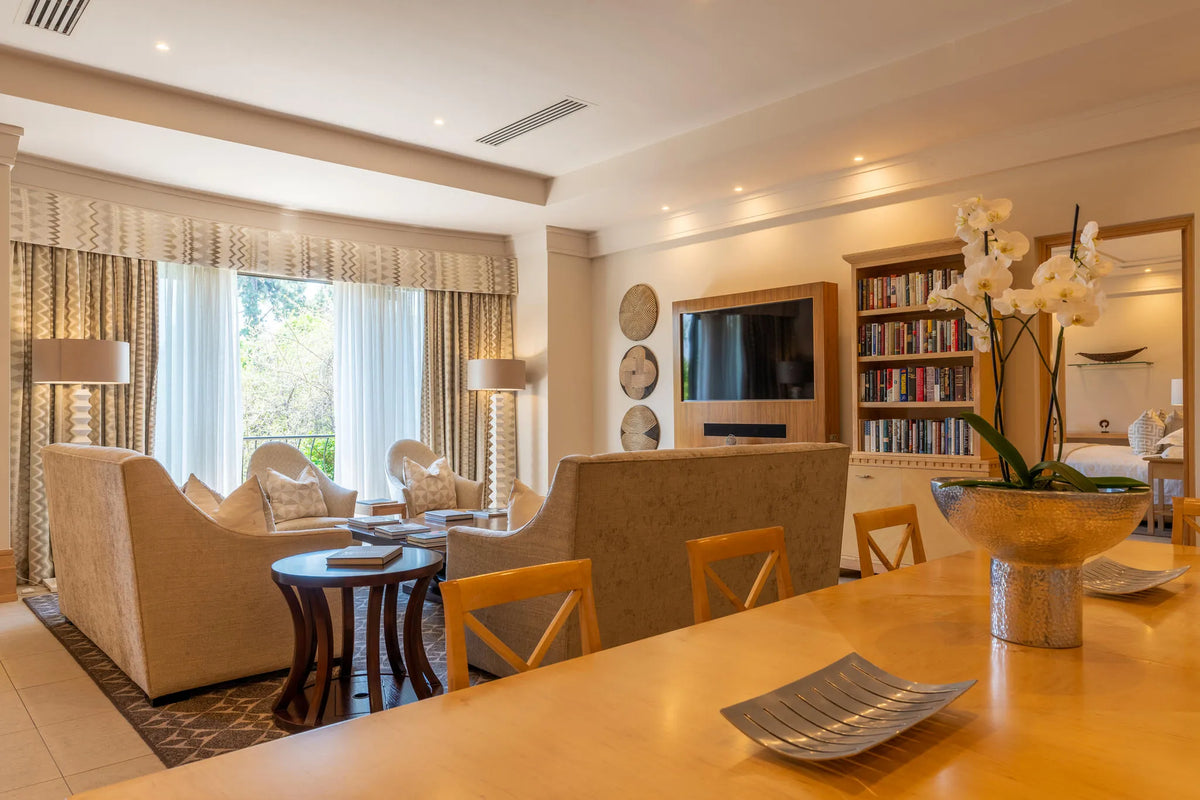 Villa Presidential Suite Lounge and Dining Area at Saxon Hotel Villas & Spa, Johannesburg, South Africa.