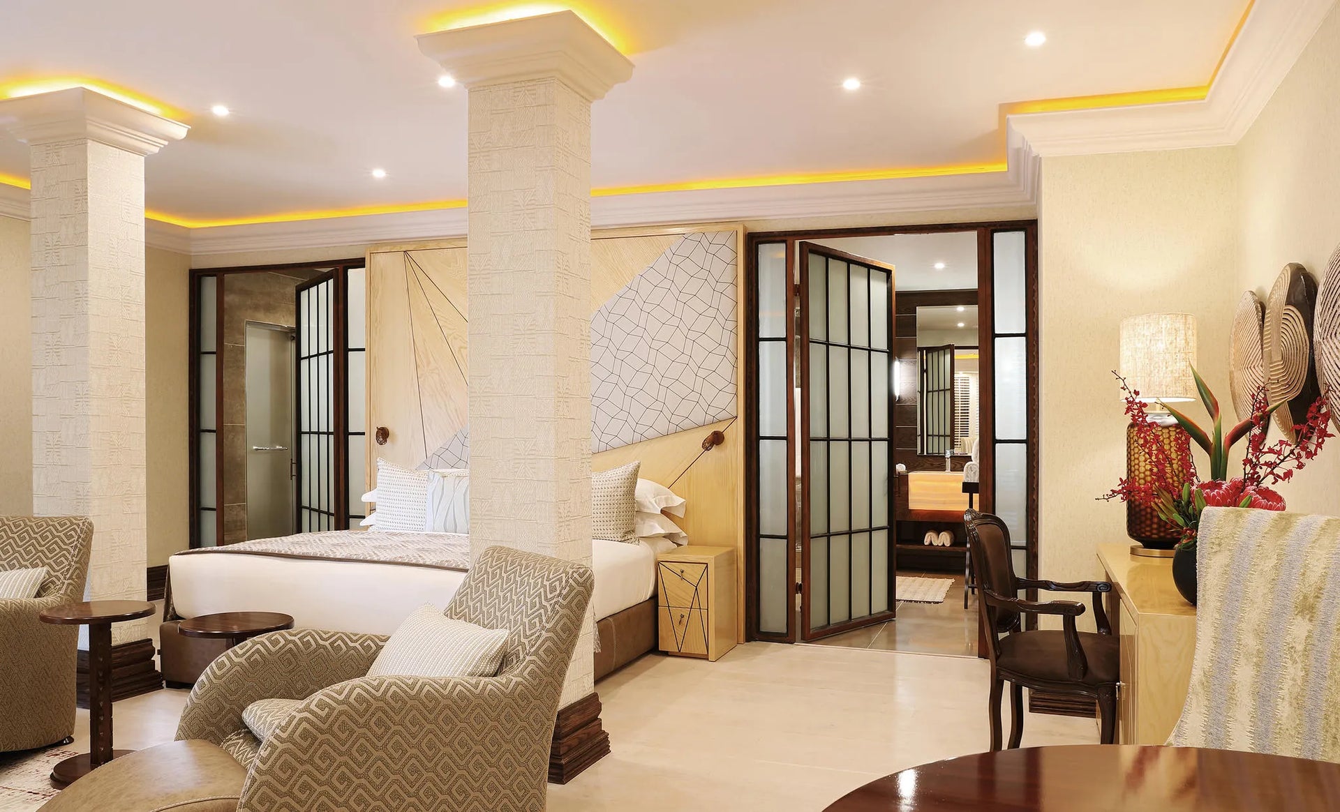 Nelson Mandela Platinum Suite main bedroom at Saxon Hotel Villas & Spa, Johannesburg, South Africa.