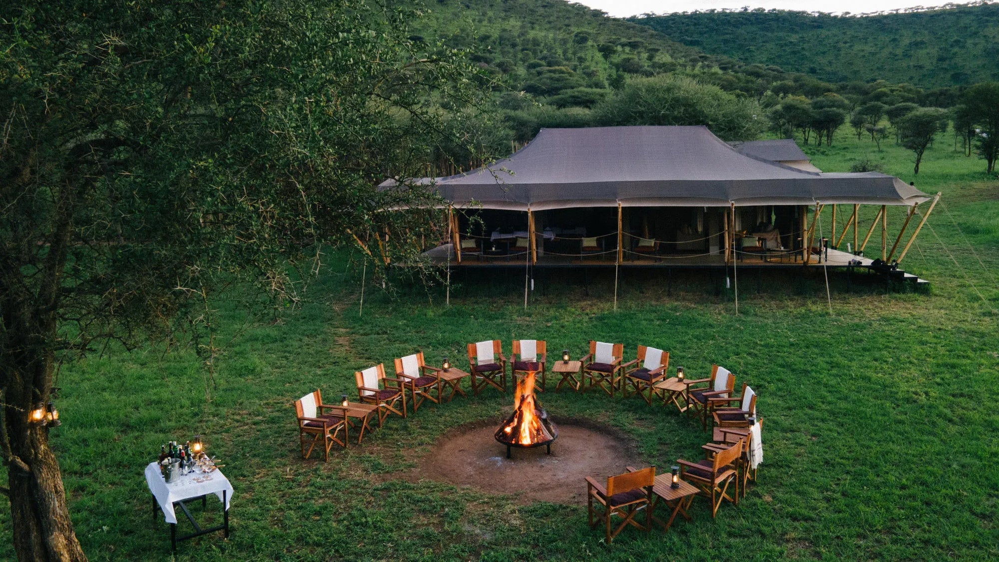Mess & Fireplace at Awali Serengeti Camp, Central Serengeti, Tanzania.