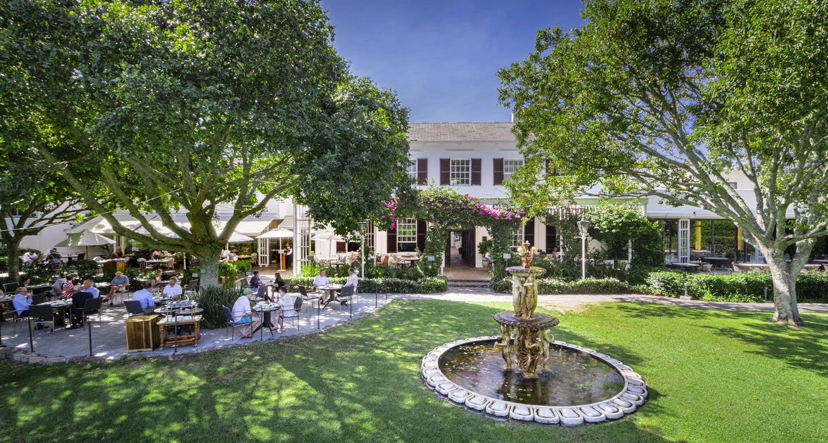Terrace and garden at Vineyard Hotel, Cape Town, South Africa.