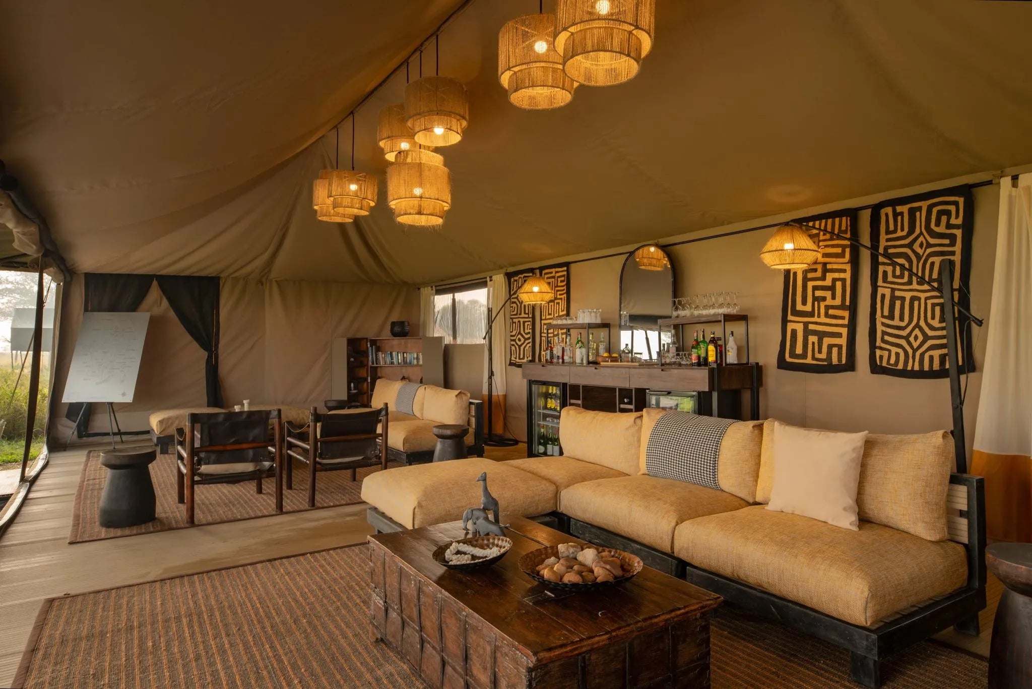 Ubuntu Camp- Lounge in main area at Ubuntu Migration Camp - South (Dec - Mar), Southern Serengeti, Tanzania.