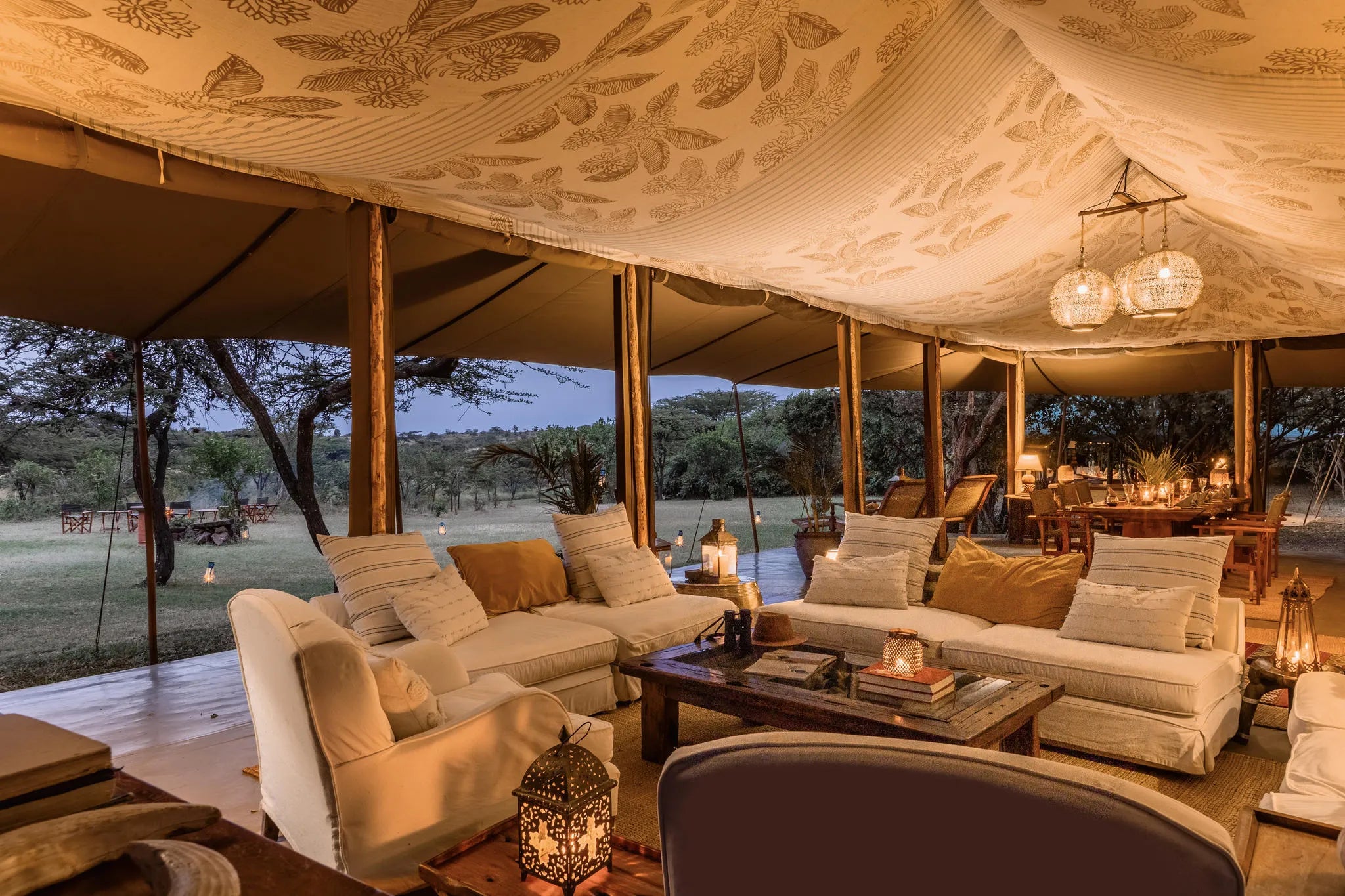 Dining Tent Interior at Hemingways River Camp Mara, Mara North Conservancy, Kenya.