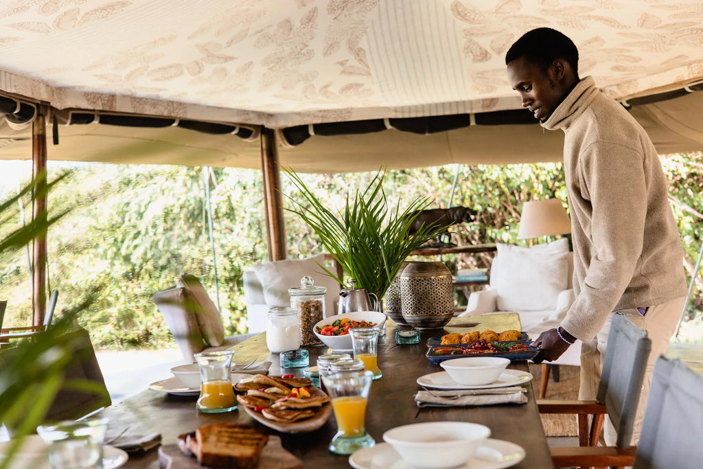 Breakfast at Hemingways River Camp Mara, Mara North Conservancy, Kenya.