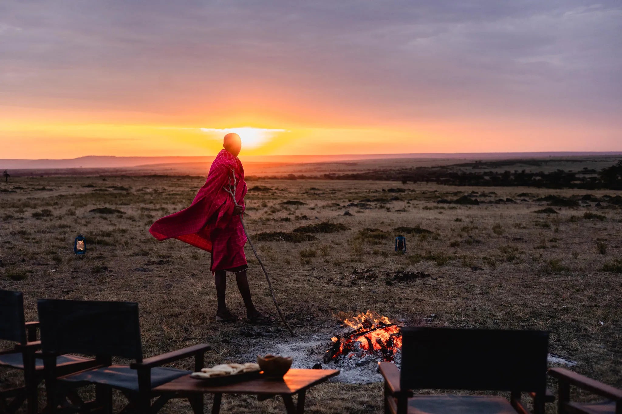 Sundowner in the plains at Hemingways River Camp Mara, Mara North Conservancy, Kenya.