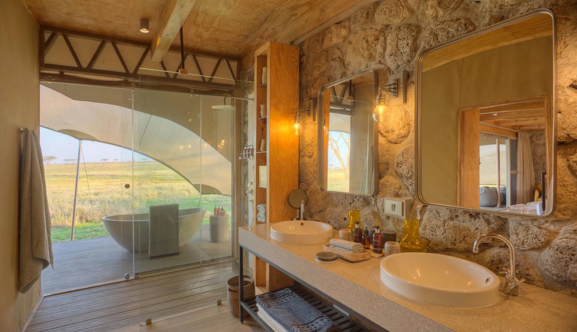 Namiri Plains - Bathroom at Namiri Plains Camp, Eastern Serengeti, Tanzania.