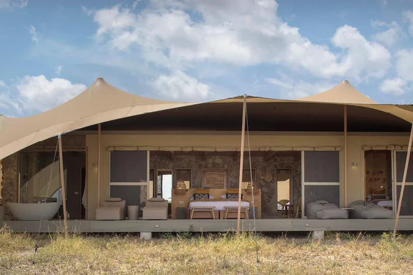 Namiri Plains - Family Tent Exterior at Namiri Plains Camp, Eastern Serengeti, Tanzania.