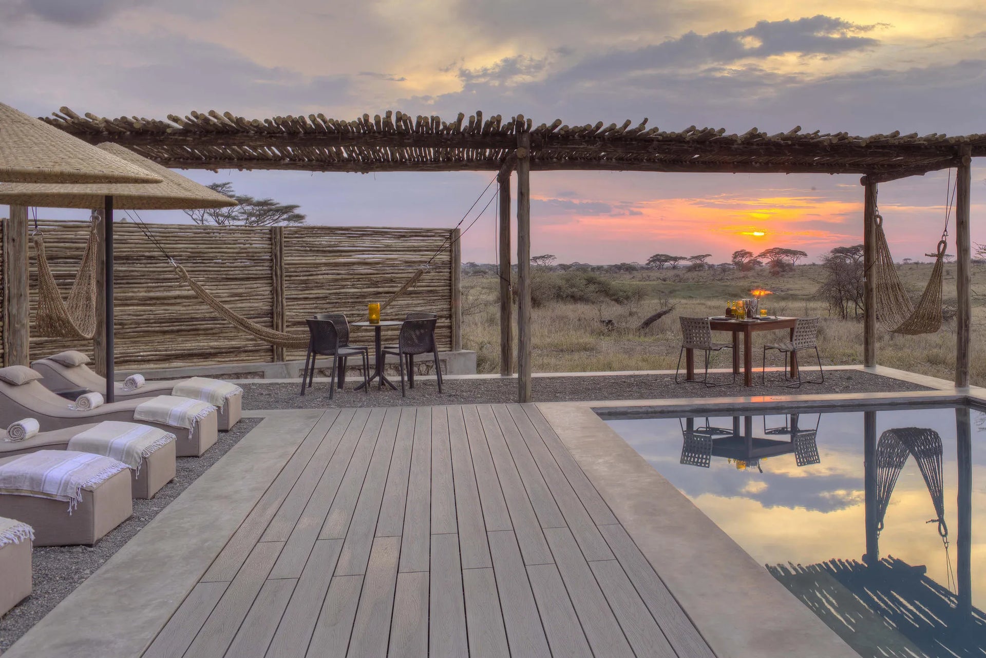 Namiri Plains - Private Dining by the Pool at Namiri Plains Camp, Eastern Serengeti, Tanzania.