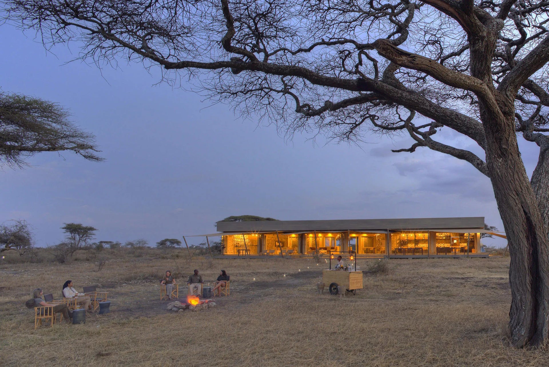 Namiri Plains - Sundowners Outside the Main Area at Namiri Plains Camp, Eastern Serengeti, Tanzania.
