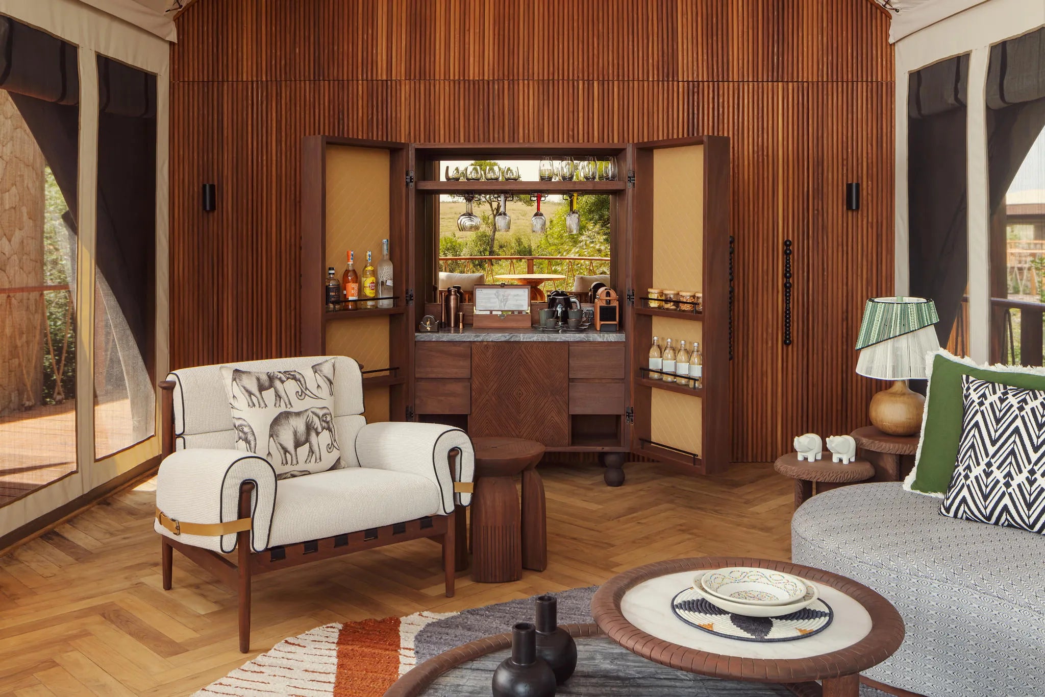 In-suite Honor Bar at The Ritz-Carlton, Masai Mara Safari Camp, Masai Mara National Reserve, Kenya.