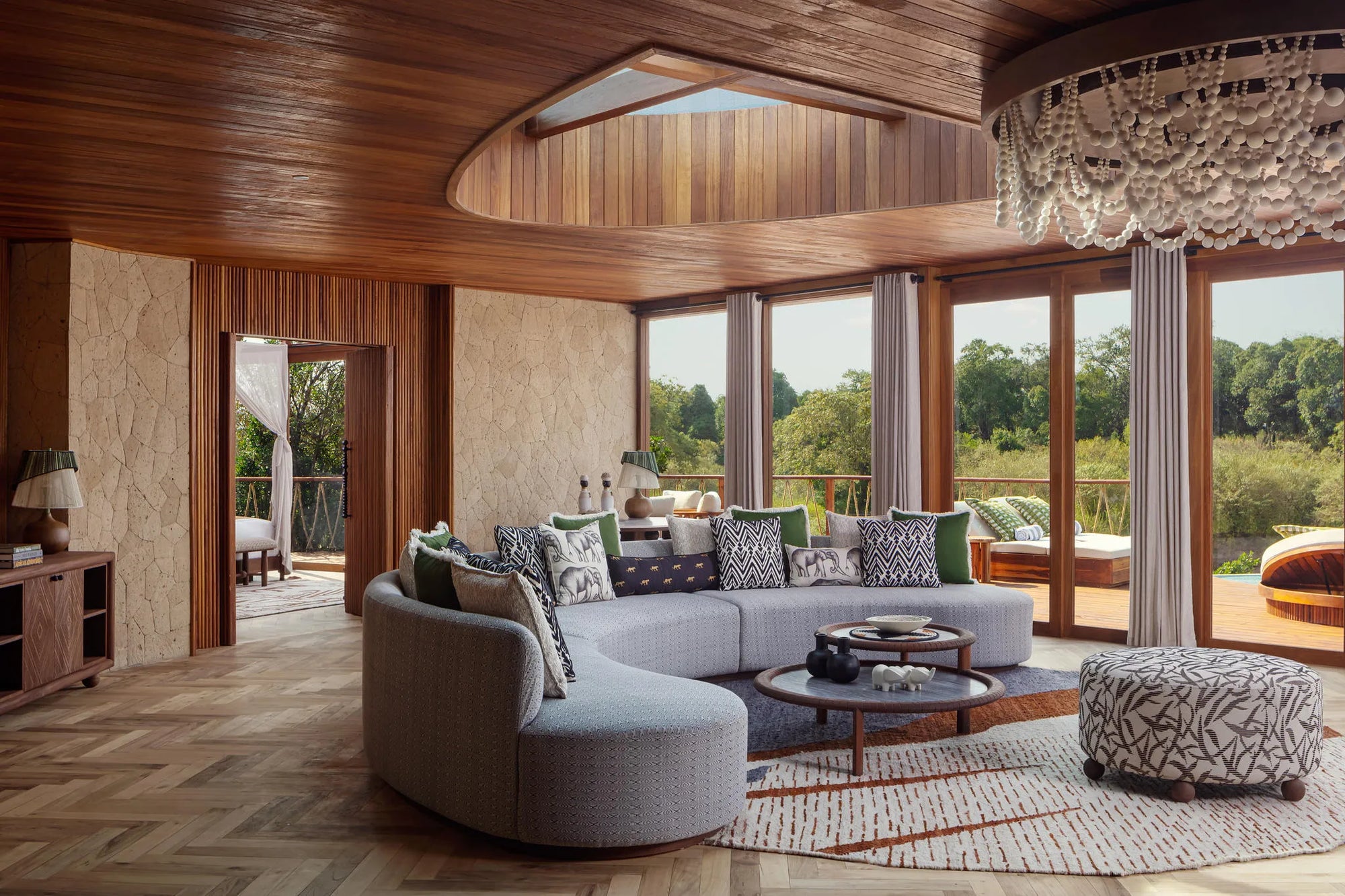 Presidential Suite Living Room at The Ritz-Carlton, Masai Mara Safari Camp, Masai Mara National Reserve, Kenya.