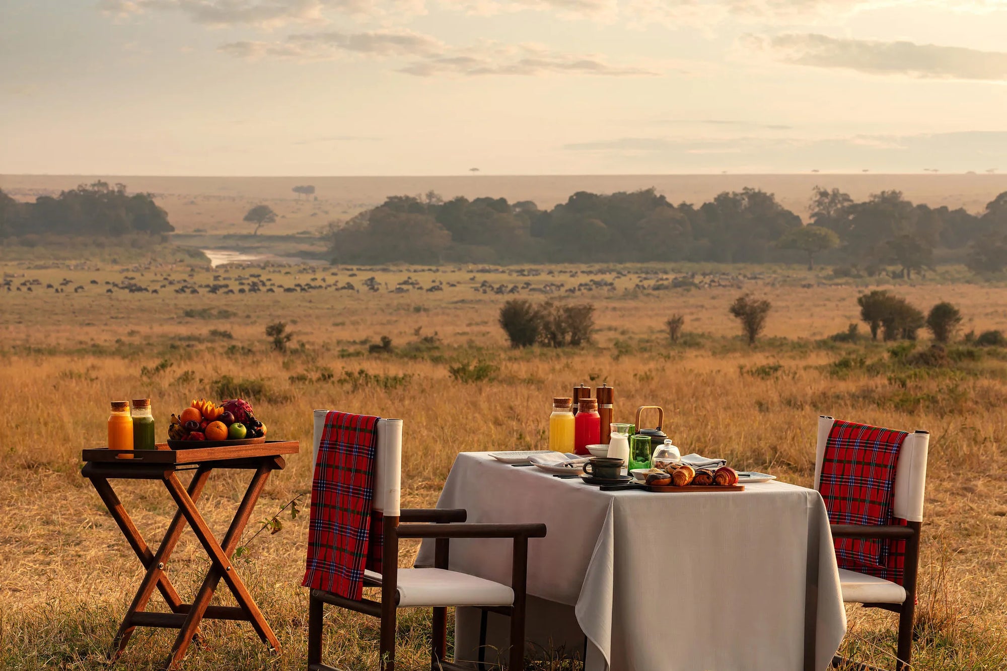 Bush Breakfast at The Ritz-Carlton, Masai Mara Safari Camp, Masai Mara National Reserve, Kenya.