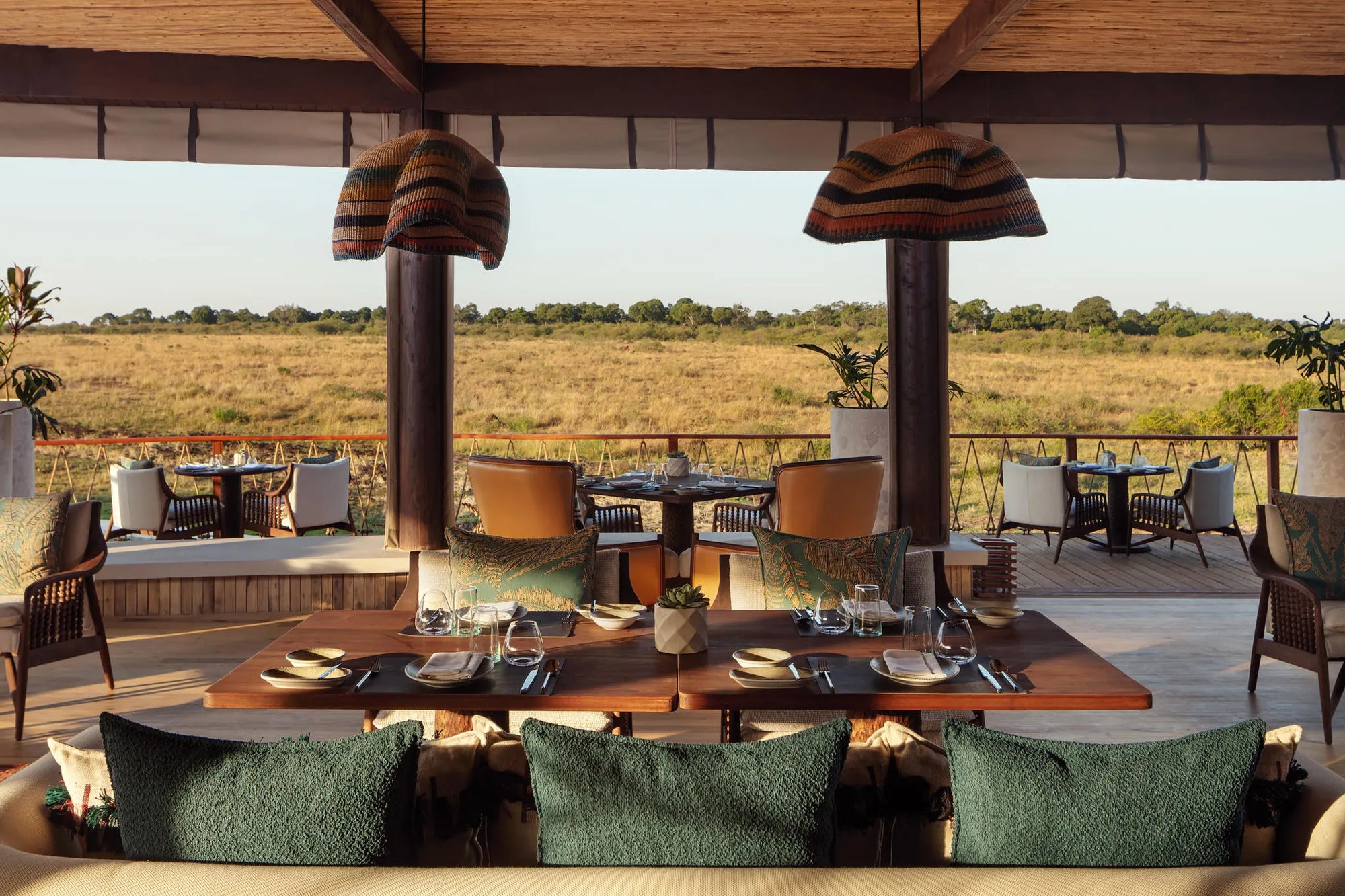 Nest Restaurant at The Ritz-Carlton, Masai Mara Safari Camp, Masai Mara National Reserve, Kenya.