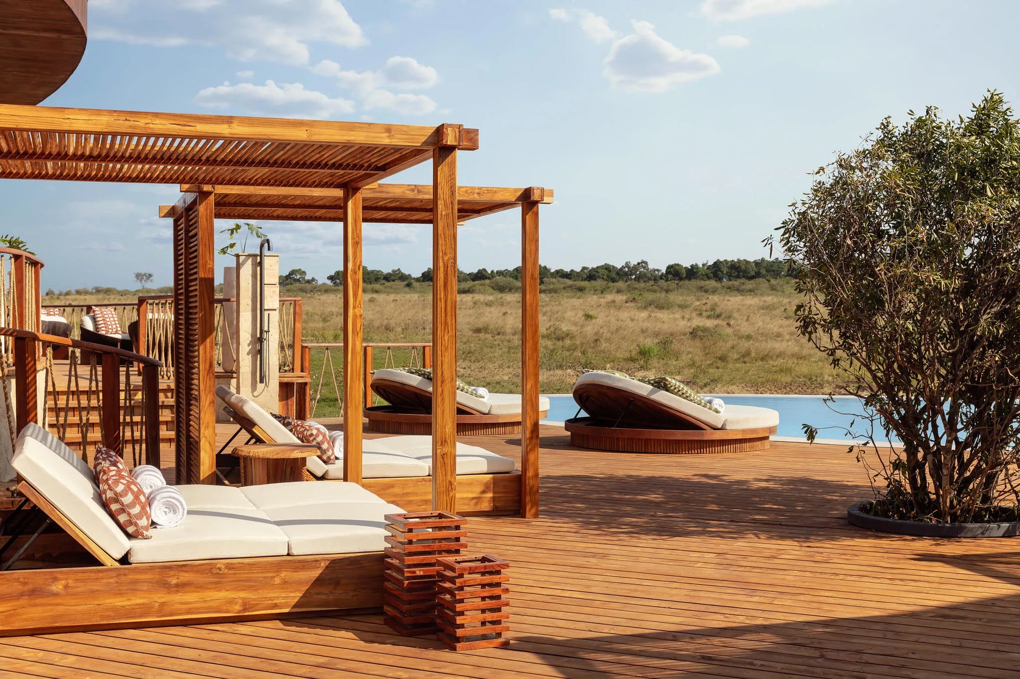 Swimming Pool Cabanas at The Ritz-Carlton, Masai Mara Safari Camp, Masai Mara National Reserve, Kenya.