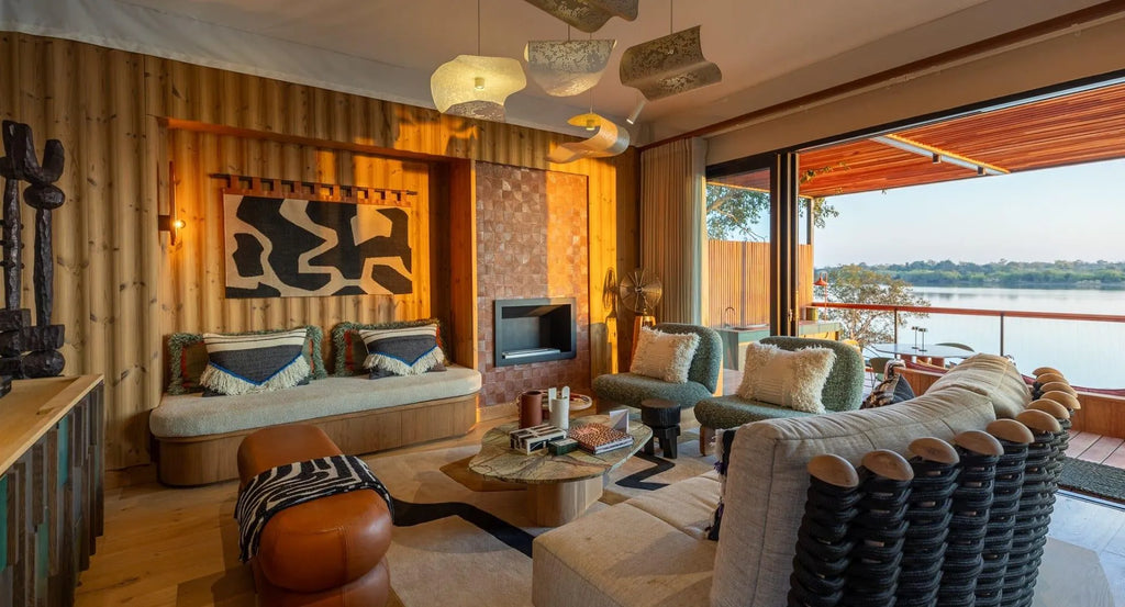 Private Lounge Area in Suite at Anantara Tented Camp Kafue River, Musekese Concession, Zambia.