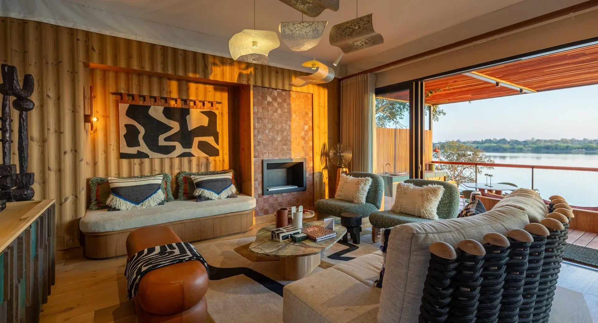 Private Lounge Area in Suite at Anantara Tented Camp Kafue River, Musekese Concession, Zambia.