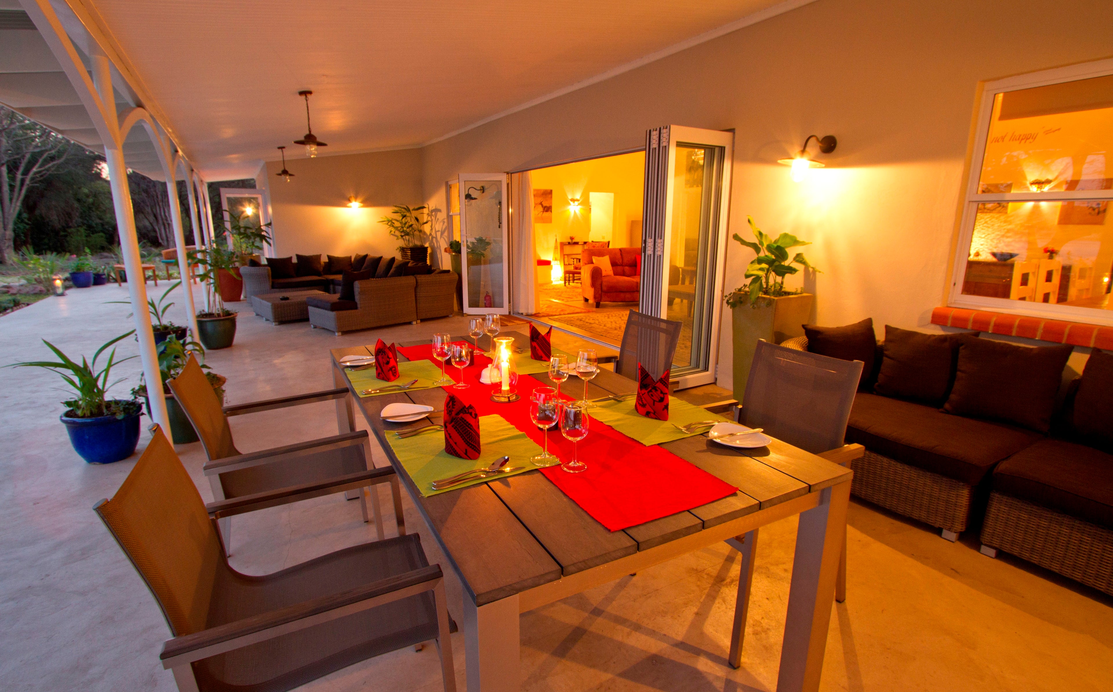 Outside living and dining area at The River Farmhouse