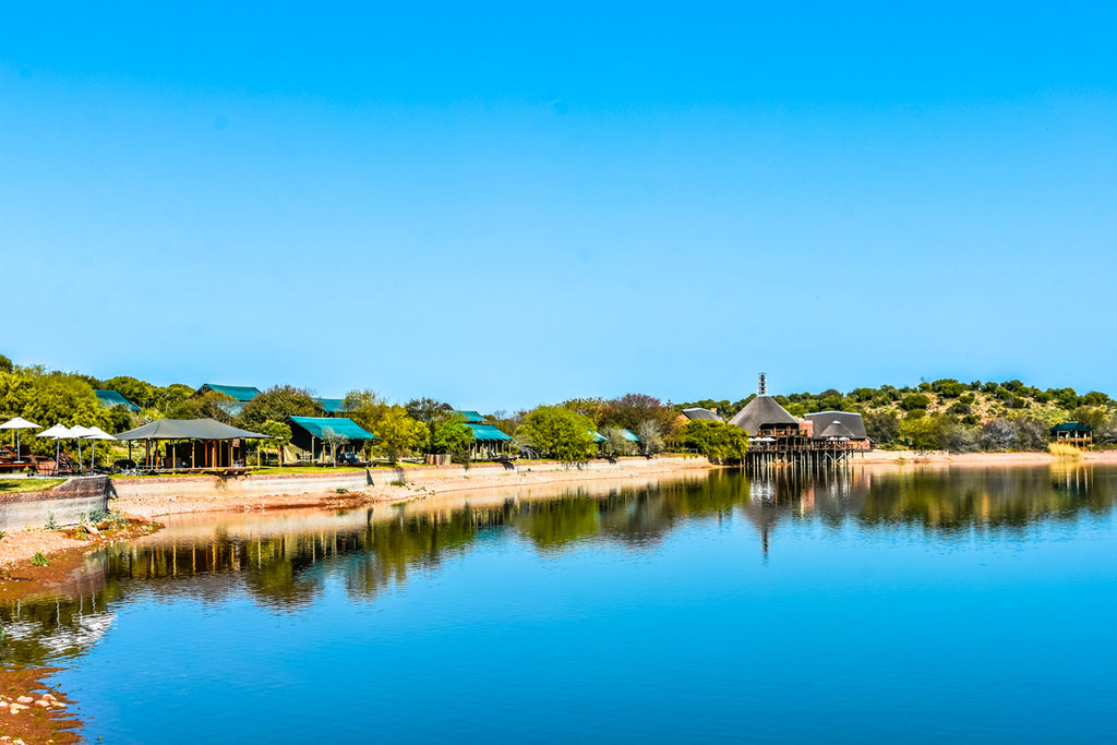 The waterfront tents along dam