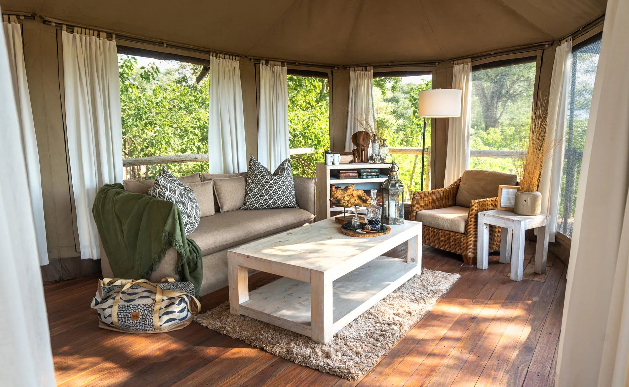 Nambwa Tented Lodge Suite Lounge at Nambwa Tented Lodge, Bwabwata National Park, Namibia.