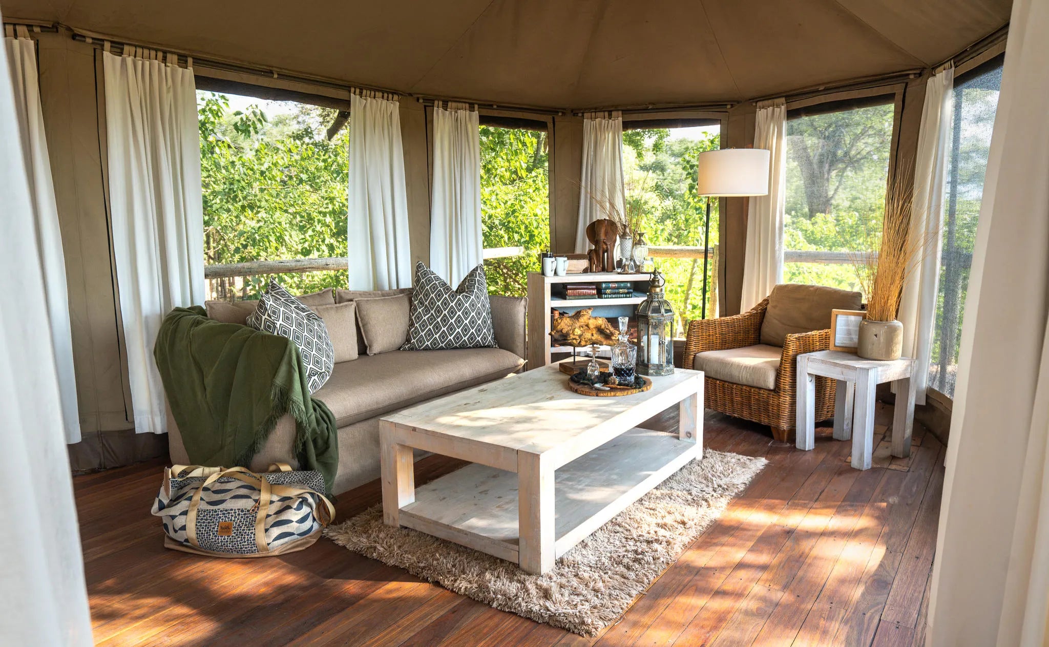 Nambwa Tented Lodge Suite Lounge at Nambwa Tented Lodge, Bwabwata National Park, Namibia.