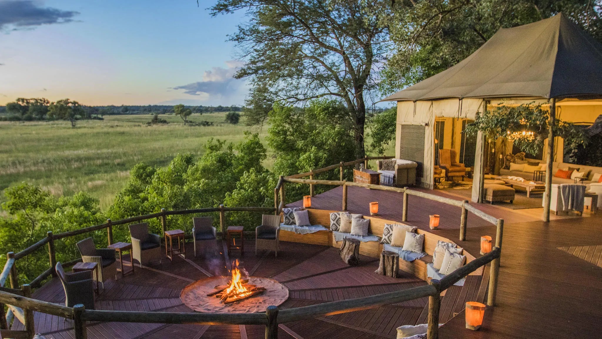 Nambwa Tented Lodge Deck at Nambwa Tented Lodge, Bwabwata National Park, Namibia.