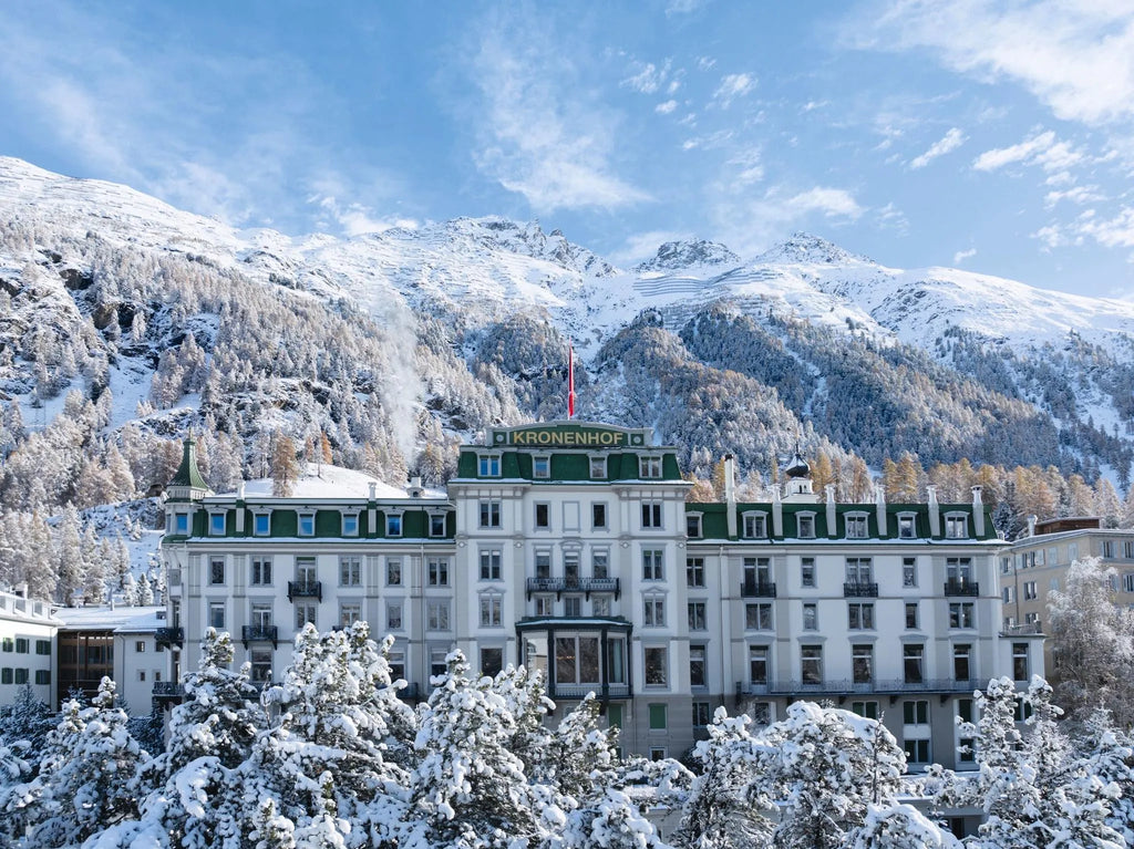 Exterior Winter at Grand Hotel Kronenhof, Pontresina, Switzerland.